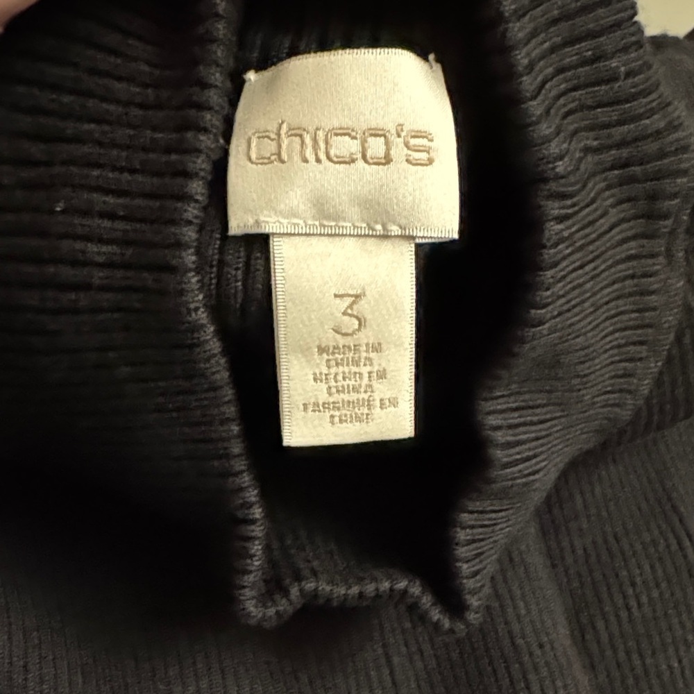 Chico's Black Ribbed Knit Mock Neck Top size 3 - Picture 2 of 5